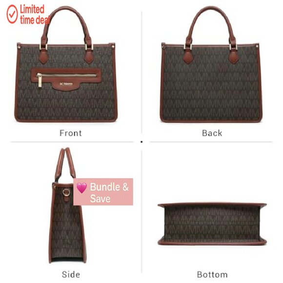 Medium Tote Bag with Wristlet Set, Vegan Leather, Monogram Design - Picture 4 of 8